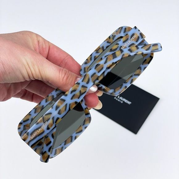 Saint Laurent SL534 SUNRISE 008 Sunglasses Violet Havana Grey Rectangle Unisex - Picture 5 of 11